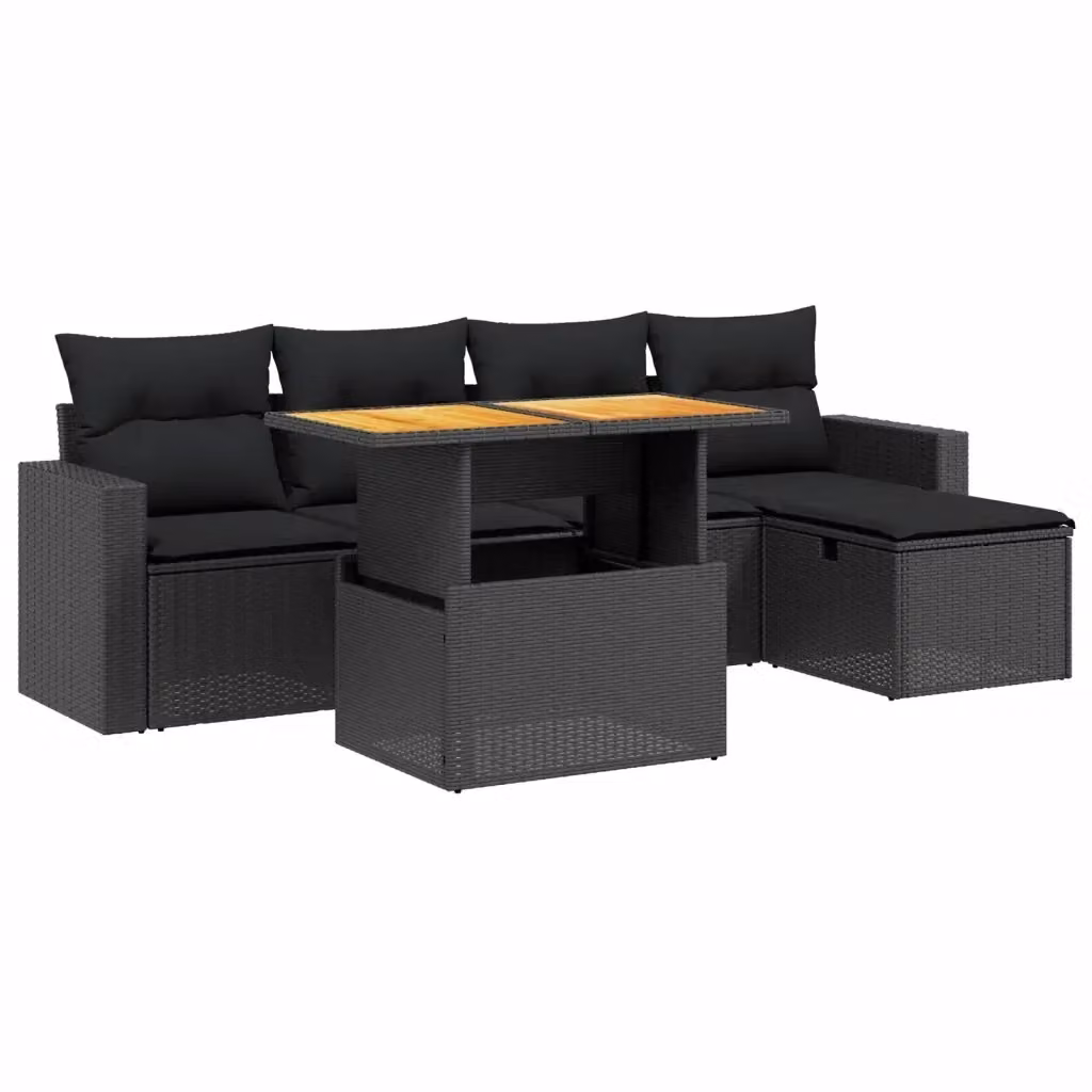 vidaXL Set Divano da Giardino a L in Polyrattan Nero con Cuscini e Tavolino da Esterno – 2