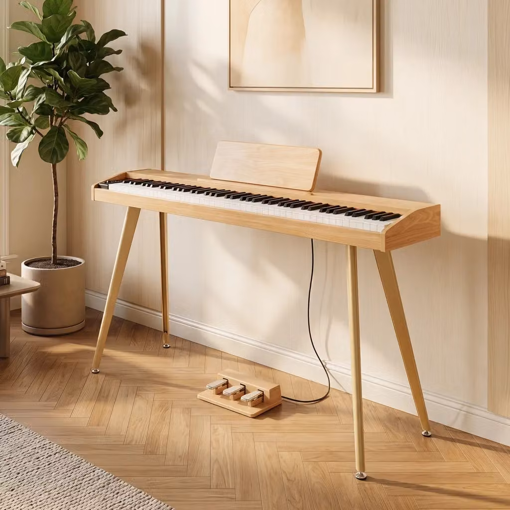 Pianoforte digitale con 88 tasti pesati, pianola elettronica con 800 timbri, pedale di supporto e schermo, disponibile in oro o marrone – 2