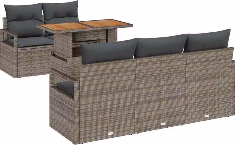 Set Divano da Giardino 6 pcs Grigio Poly Rattan