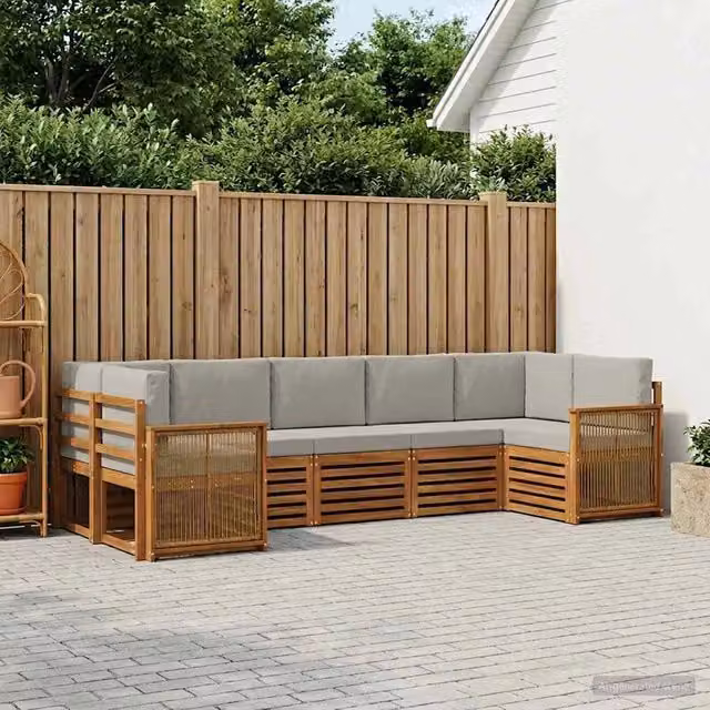 Set di divani da esterno 6 pz Naturale e Grigio Chiaro 3384807