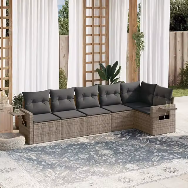 Set Divano da Giardino VIDAXL a L in Polyrattan Grigio con Cuscini, 6 Posti