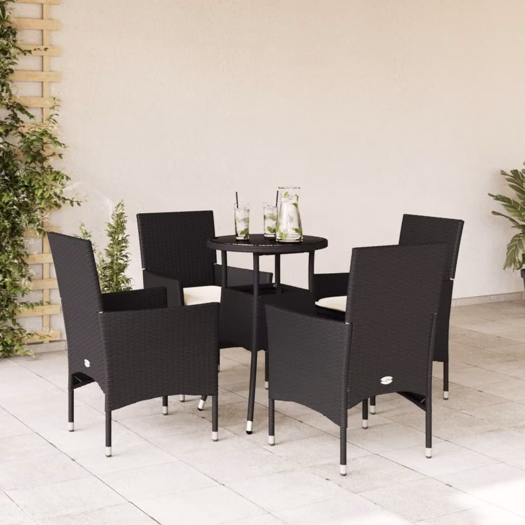 Maison Exclusive - Set da Pranzo da Giardino con Cuscini 5 pz Polyrattan e Vetro