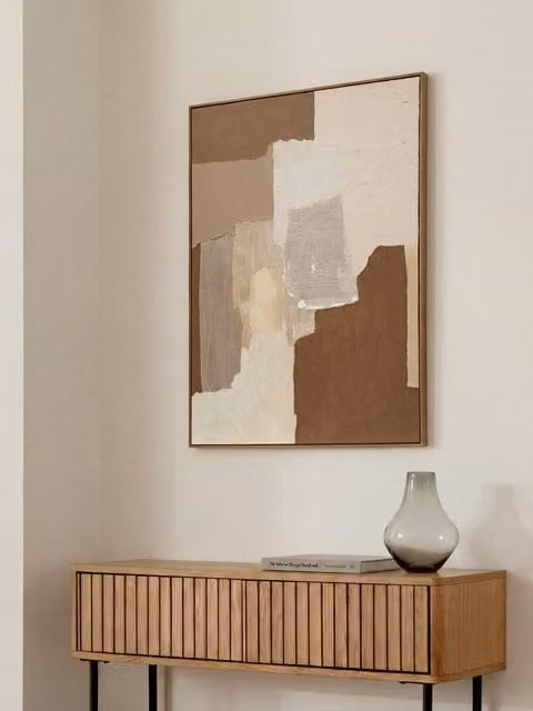 Quadro Plage Kenay Home, design moderno astratto con tema natura, colori marrone e beige, L: 120 cm, H: 90 cm