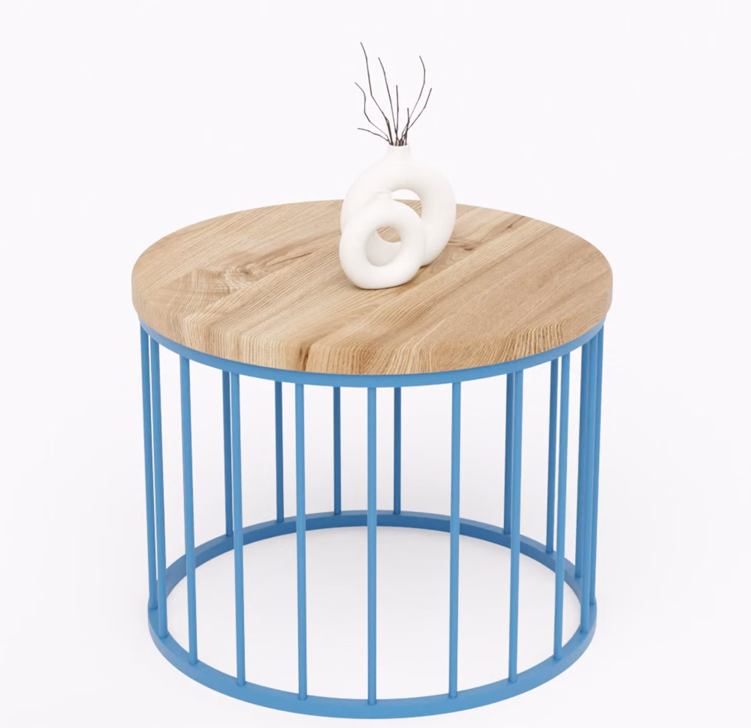 LAMO Manufaktur Tavolino da salotto rotondo in legno e metallo 50 x 37 cm - Tavolino da caffè, tavolo soggiorno, tavolinetto da salotto - Tavolo rotondo, design moderno - Colore: noce, gambe: blu