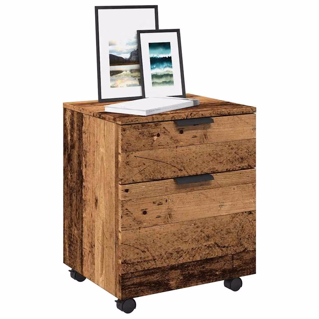 vidaXL Schedario con Ruote in Legno Antico Marrone con Serratura L/P/H: 45 x 38 x 54 cm