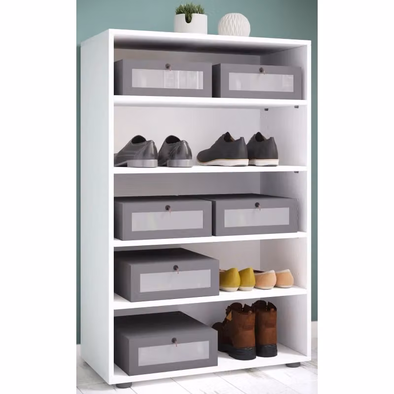 Ezooza Mobile Porta Scarpe Legno Max Bianco con Ripiani Regolabili H110 x L70 x P37 cm – 2