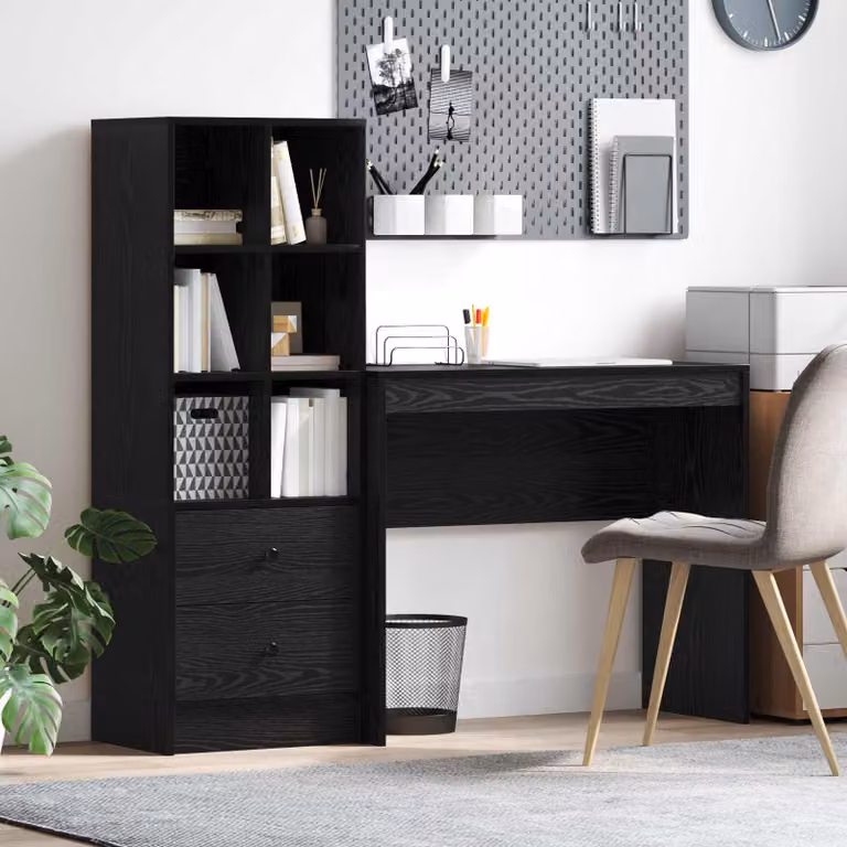 Set di 2 Scrivanie moderne vidaXL in MDF laminato, colore Rovere Nero, L: 135,5 cm, P: 40 cm, H: 127 cm