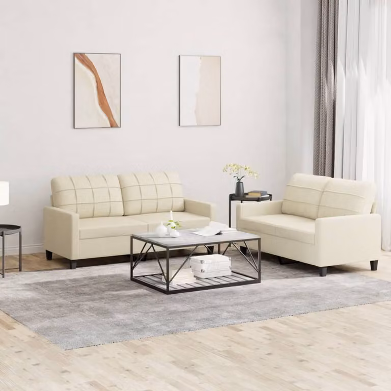 Maison Exclusive - Set divano a 2 posti con cuscini in ecopelle color crema