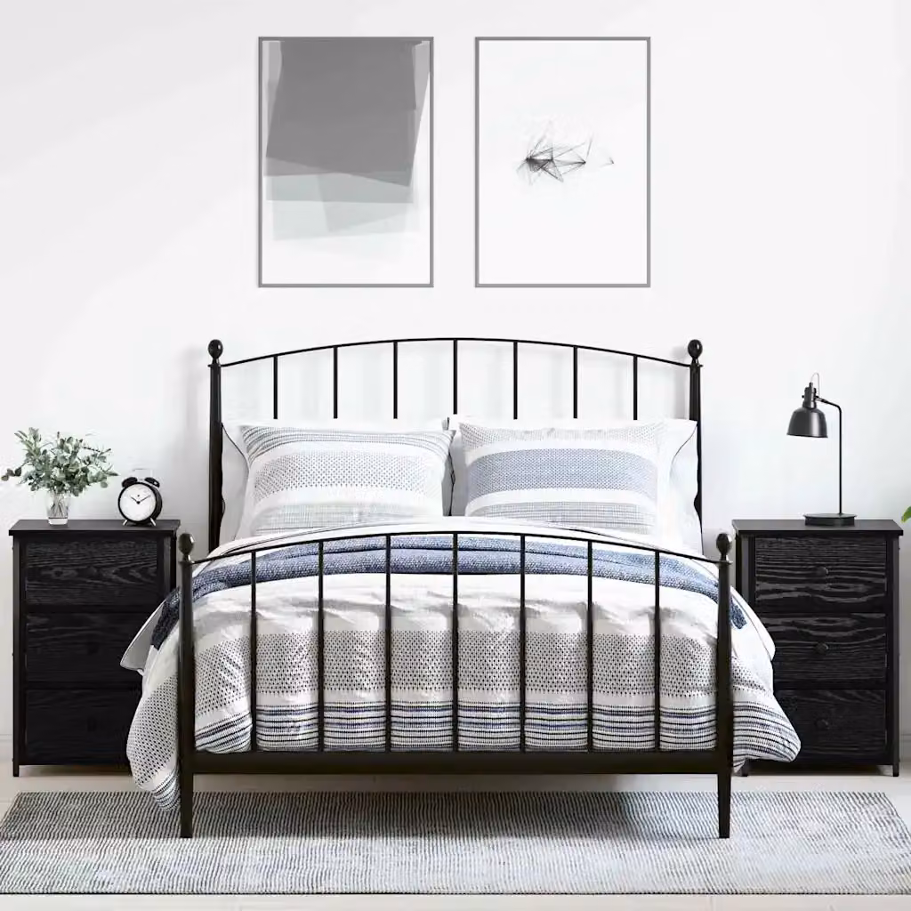 Set di 2 Armadi da Notte Moderni vidaXL in Rovere e Nero L/P/H: 40 x 36 x 60 cm