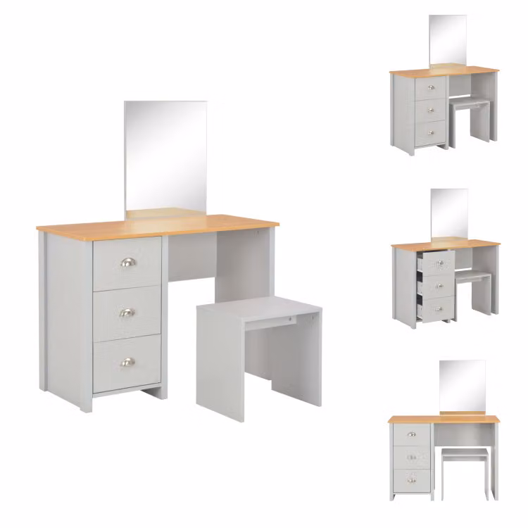 vidaXL Tavolino da toilette con specchio e sgabello grigio 104x45x131 cm - Tavolini da toilette