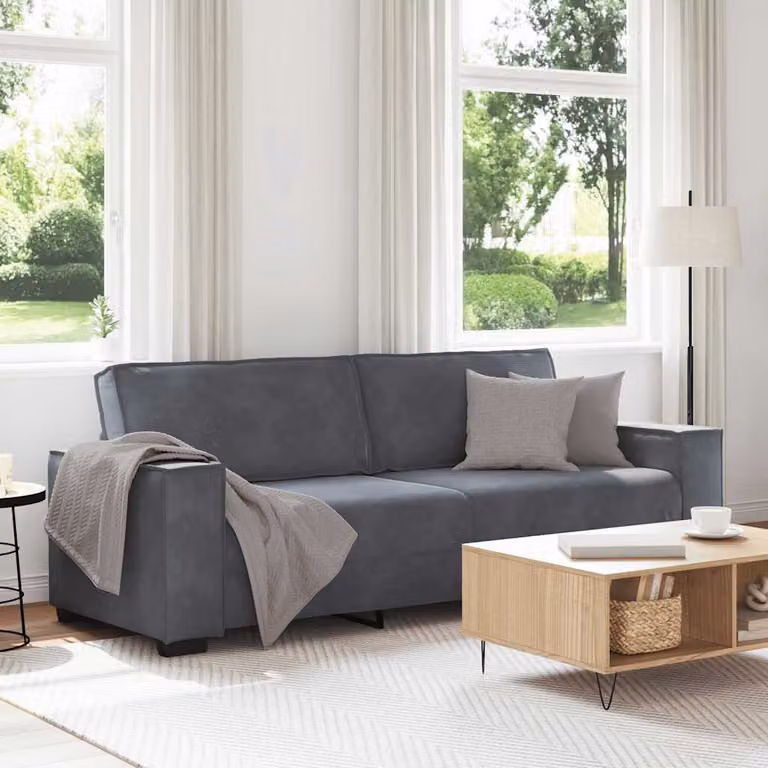vidaXL Divano a 3 Posti Moderno in Velluto Grigio L: 220 cm, P: 78 cm, H: 84 cm