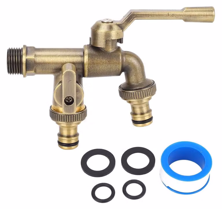 Set di due rubinetti a parete, attacco da 3/4 di pollice, in ottone resistente al gelo, con bocchetta da 25 mm