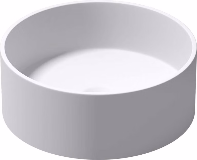 doporro Lavabo da Appoggio, Lavandino Bagno 40x40x15cm, Lavabo Tondo da Minerale Fuso Colossum804, Bianco Opaco