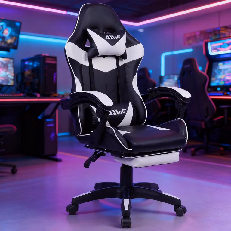 Sedia da gaming – Sedia da gaming ergonomica con altezza regolabile e supporto per il collo – Nero e bianco