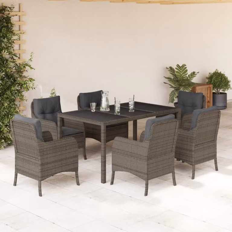vidaXL Set da Pranzo da Giardino 7 pz in Polyrattan Grigio con Piano in Vetro