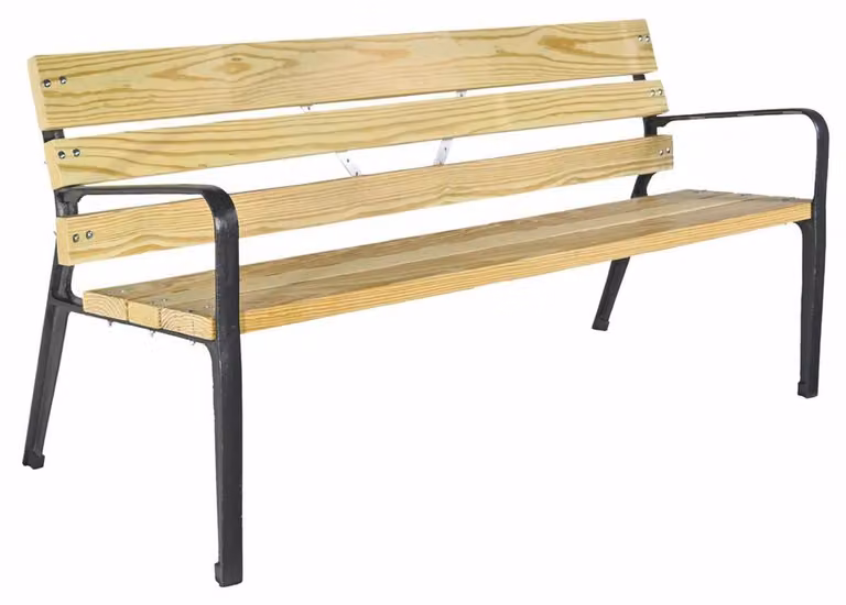 Panca da esterno "Casa Padrino Parkbank" con schienale e braccioli, colori naturali/nero, 180 cm - Panca per città - Panca da giardino - Panca da esterno