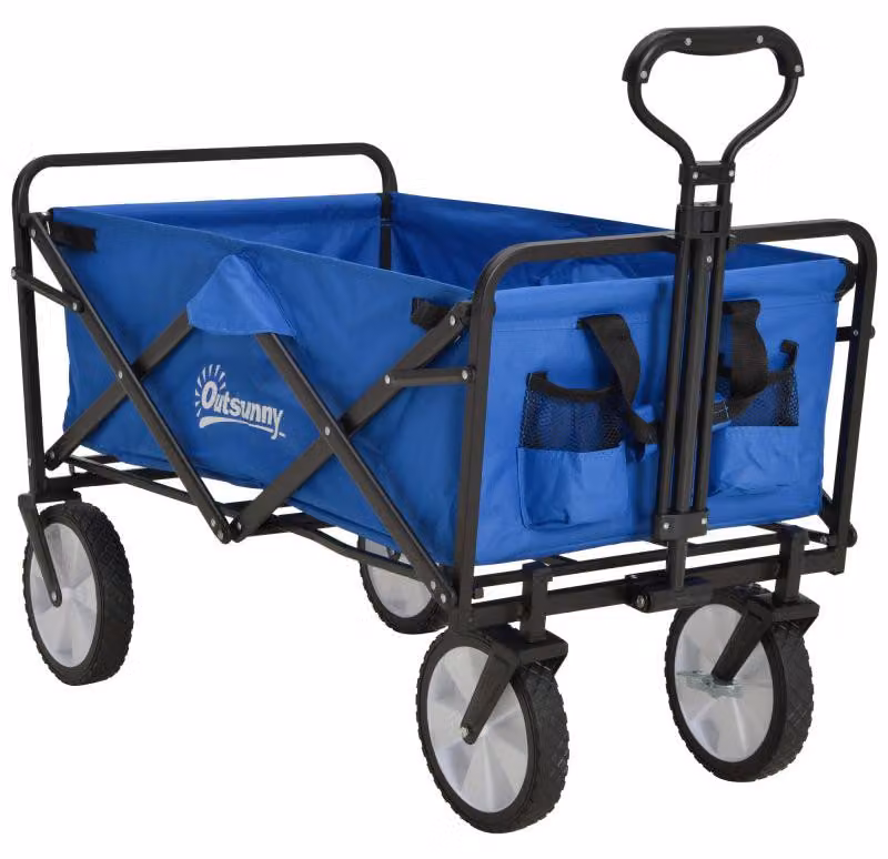 Carrello portante – Carrello di trasporto – Carrello – Blu scuro – Struttura in acciaio – Ruote anteriori girevoli a 360° con freno – Pieghevole