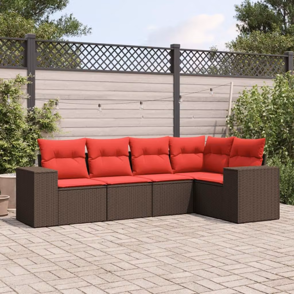 Maison Exclusive - Set di 5 divani da giardino con cuscini, marrone, polyrattan
