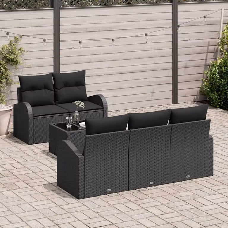 Set Divano da Giardino vidaXL 6 Pezzi a Forma di L con Tavolino e Contenitore Nero