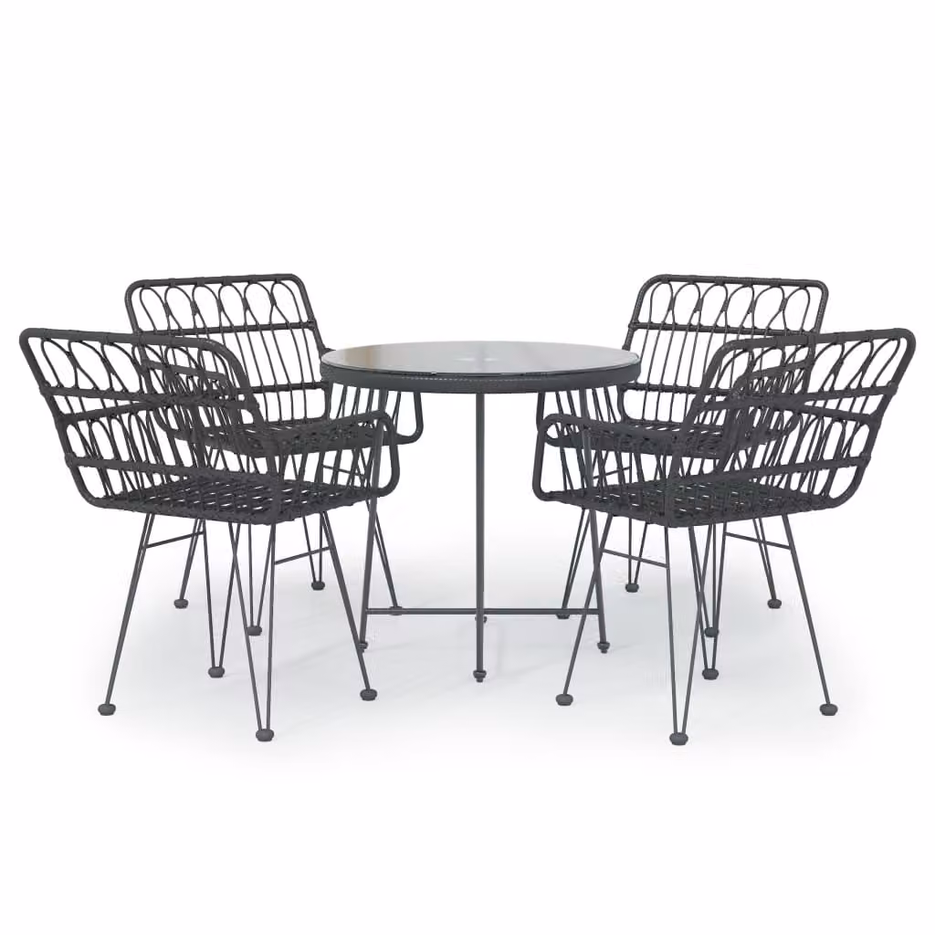 Set da Pranzo da Giardino 5 pz Nero in Polyrattan