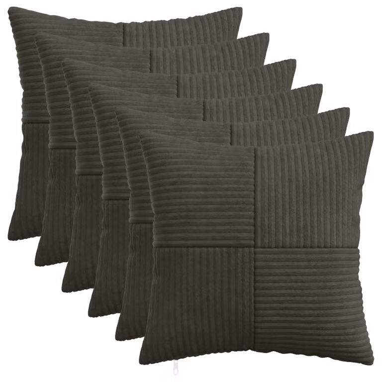 Set di 6 federe vidaXL ALMELO in velluto a coste, colore antracite, 30 x 30 cm