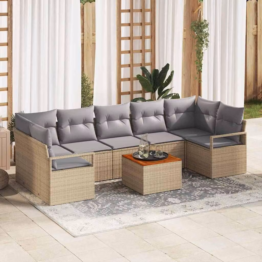 Maison Exclusive - Set Divano da Giardino con cuscino 8 pcs Beige polyrattan