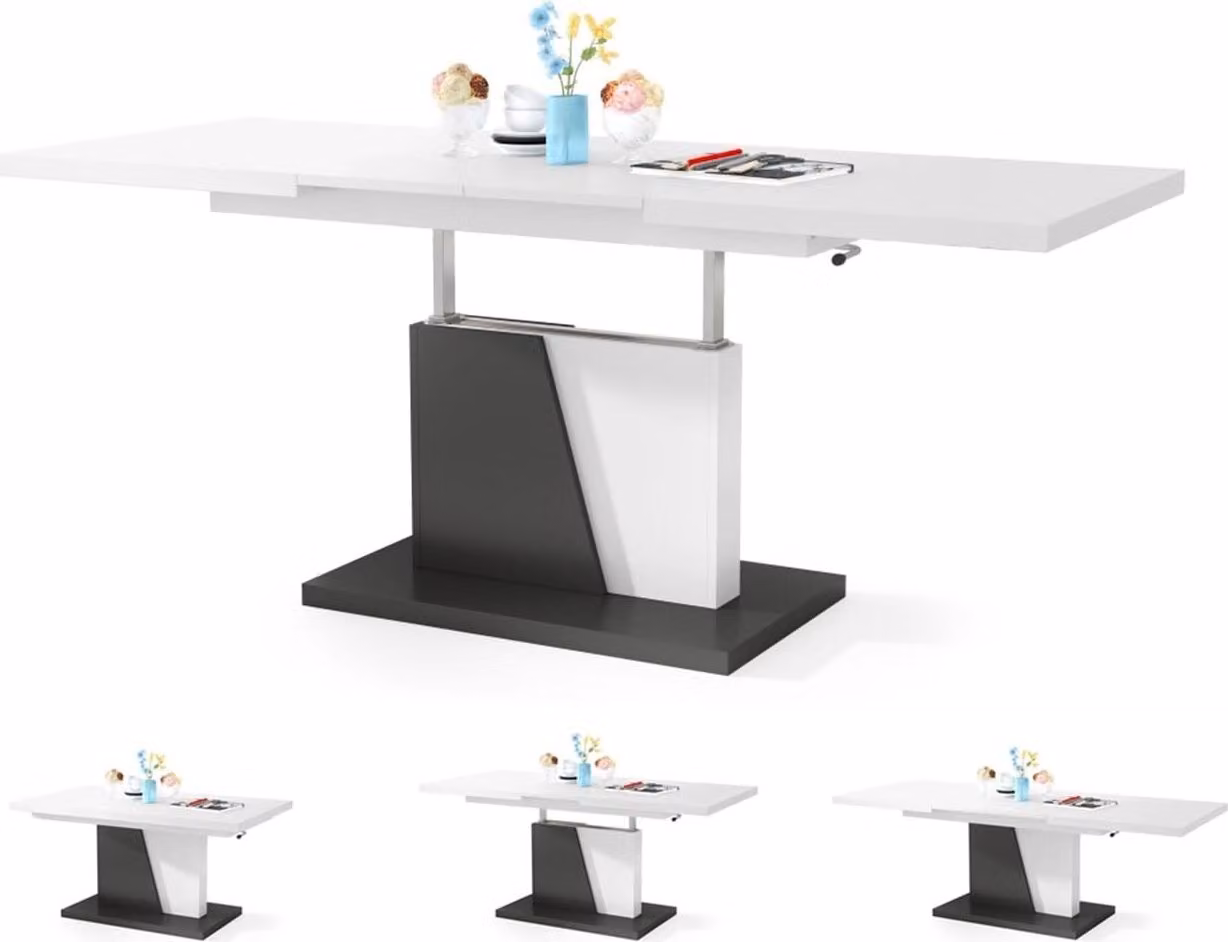 Tavolo da pranzo Grand, tavolo da pranzo, allungabile fino a 180 cm, regolabile in altezza, tavolo da cucina, Kitchen Table, 120x70 cm, 05, bianco+antracite