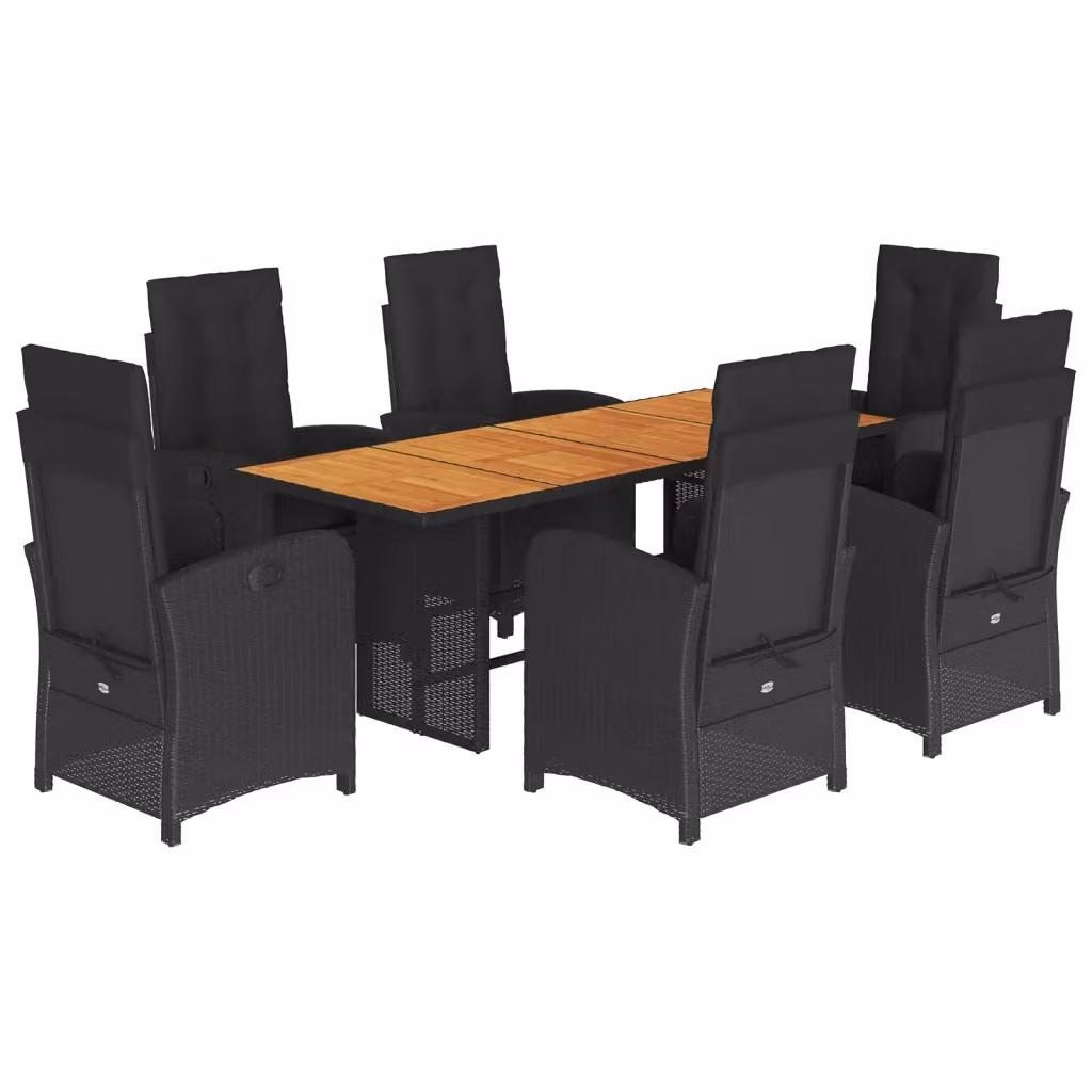 Set da pranzo da giardino vidaXL in legno di acacia oliato e polyrattan nero e marrone con 7 pezzi – 2