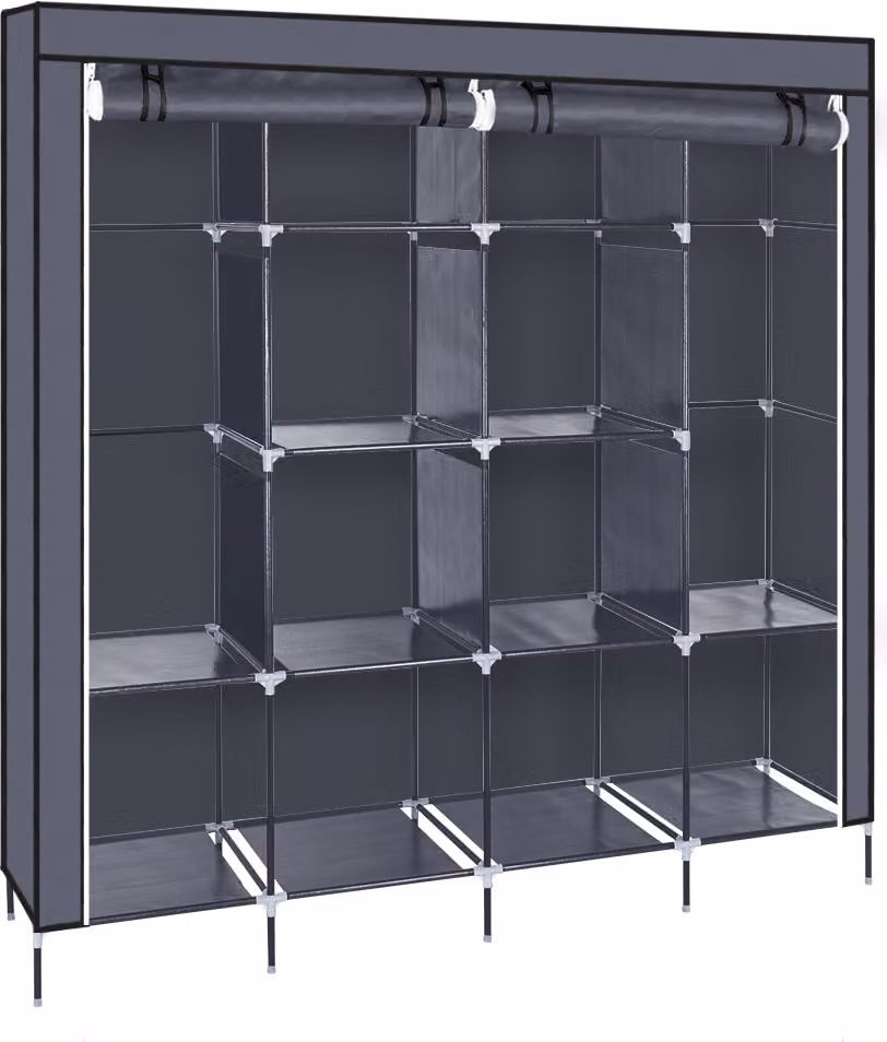 armadio da 67 pollici Armadio portatile Porta abiti 12 scomparti 4 tasche laterali Grigio