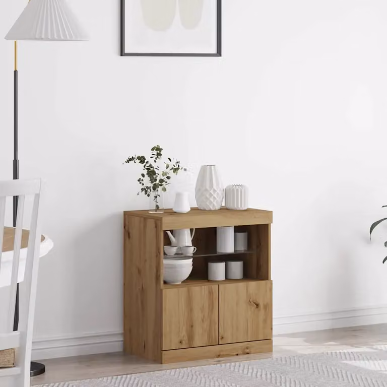 Madia moderna vidaXL in legno ingegnerizzato con illuminazione LED integrata, colore marrone e beige, L 60,5 x P 37 x H 67 cm