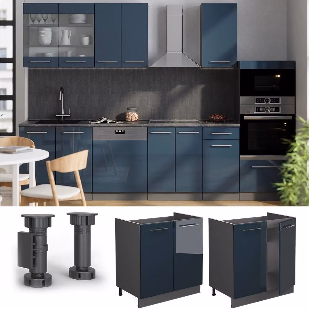 Mobile lavello cucina Fame-Line Vicco Blu scuro lucido/Antracite L: 80 cm – 2