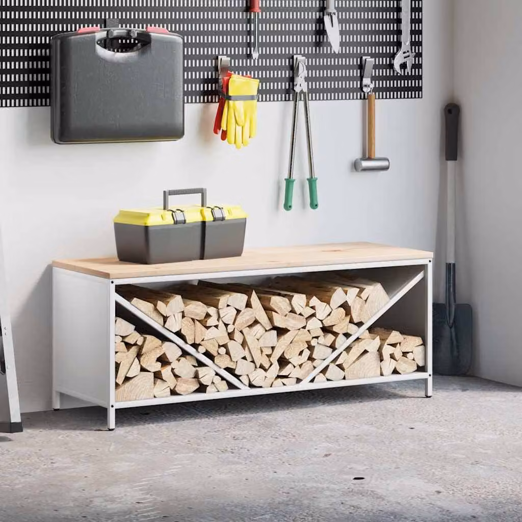 Rastrelliera per legna da ardere con piano vidaXL, colore bianco, L 100 cm x P 40 cm x H 60 cm