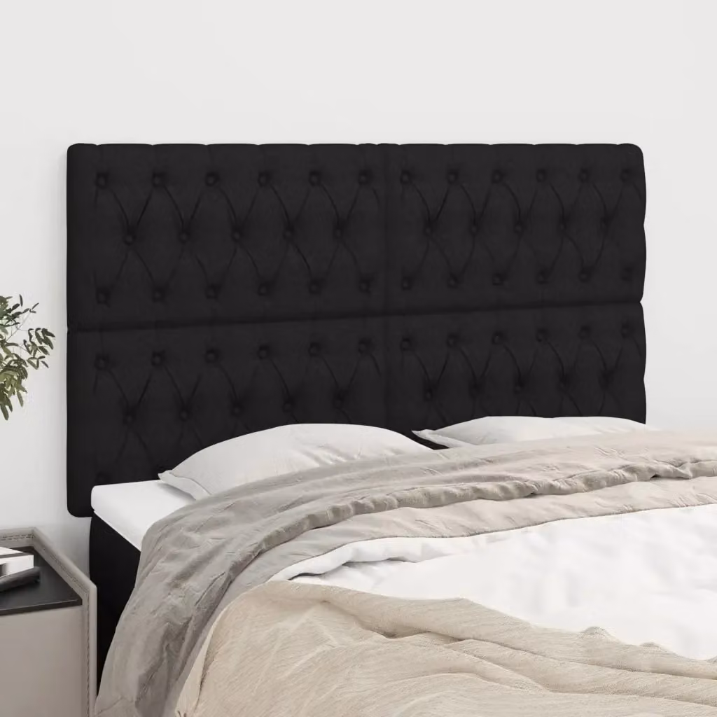 Testata per letto in tessuto nero con struttura in legno e larice L: 144 cm, P: 7 cm, H: 118-128 cm – 2