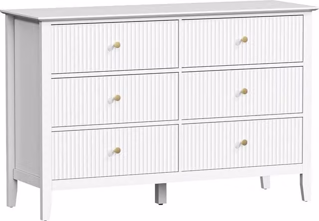 HOMCOM Cassettiera Camera da Letto Scanalato con 6 Cassetti, Maniglie e 5 Gambe per Corridoio Soggiorno Ingresso, Bianco   Aosom Italy