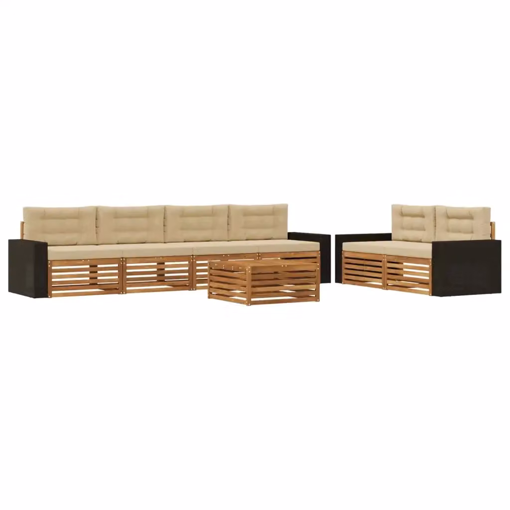 Set di divani da esterno vidaXL in legno di acacia con cuscini beige e sabbia, composto da 7 pezzi con tavolino da giardino – 2