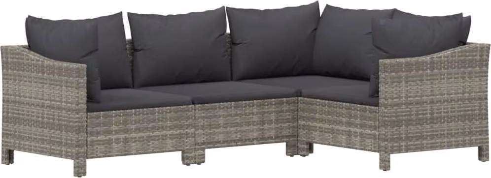 Set Divani da Giardino 4 pz con Cuscini in Polyrattan Grigio