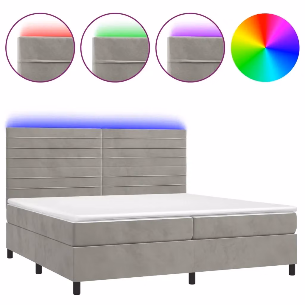Letto matrimoniale moderno vidaXL in velluto grigio con illuminazione LED e porta USB, L/P/H: 200 x 200 x 128 cm – 2