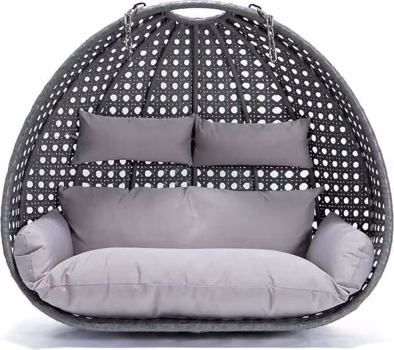 Home Deluxe - Sedia sospesa TWIN - grigio, solo cesto - incl. cuscini di seduta e di schienale I Sedia sospesa in polyrattan cesto sospeso per altalena da giardino