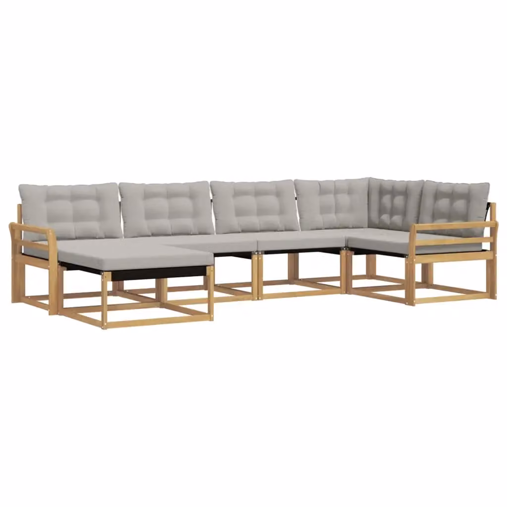 Set di divani da esterno a L vidaXL in legno di acacia con cuscini, Bianco e Grigio – 2