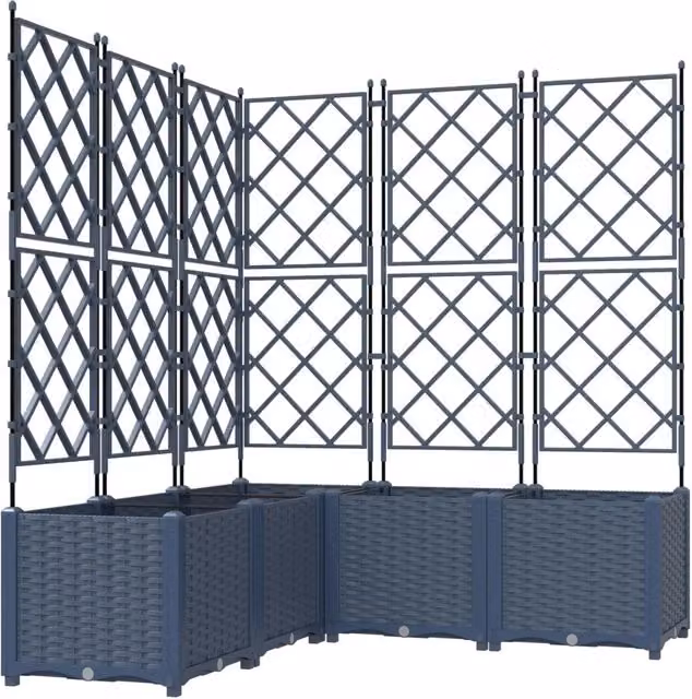 Set di 5 fioriere in plastica grigie per giardino L/P/H: 120 x 120 x 143 cm