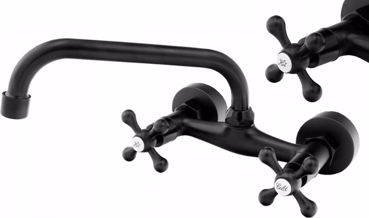Granitan - Rubinetto da cucina - Rubinetto per lavello - Orientabile a 360° - Ottone - Nero - Montaggio a parete - RETRO