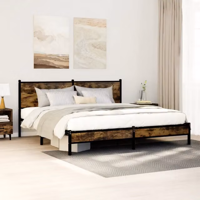 Giroletto vidaXL in metallo e legno color rovere fumo L/P/H: 200 x 160 x 91,5 cm