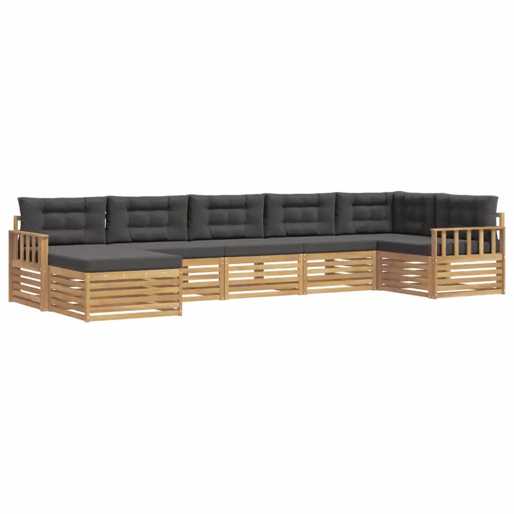 Set di divani da esterno vidaXL a forma di L composto da 7 pezzi in legno di acacia con cuscini bianchi e antracite – 2