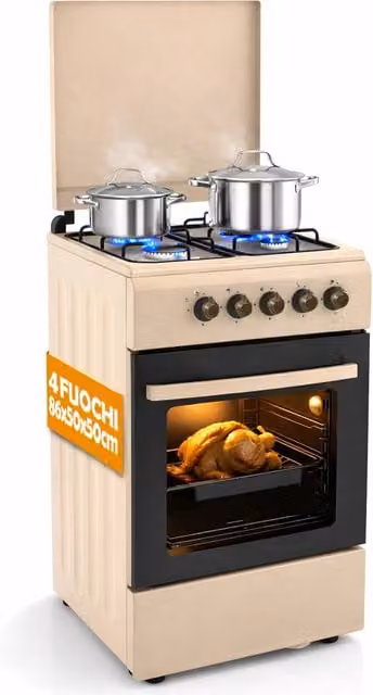 Cucina a Gas Piano Cottura a 4 Fuochi da Esterno Forno Cucinino Beige 86x50cm