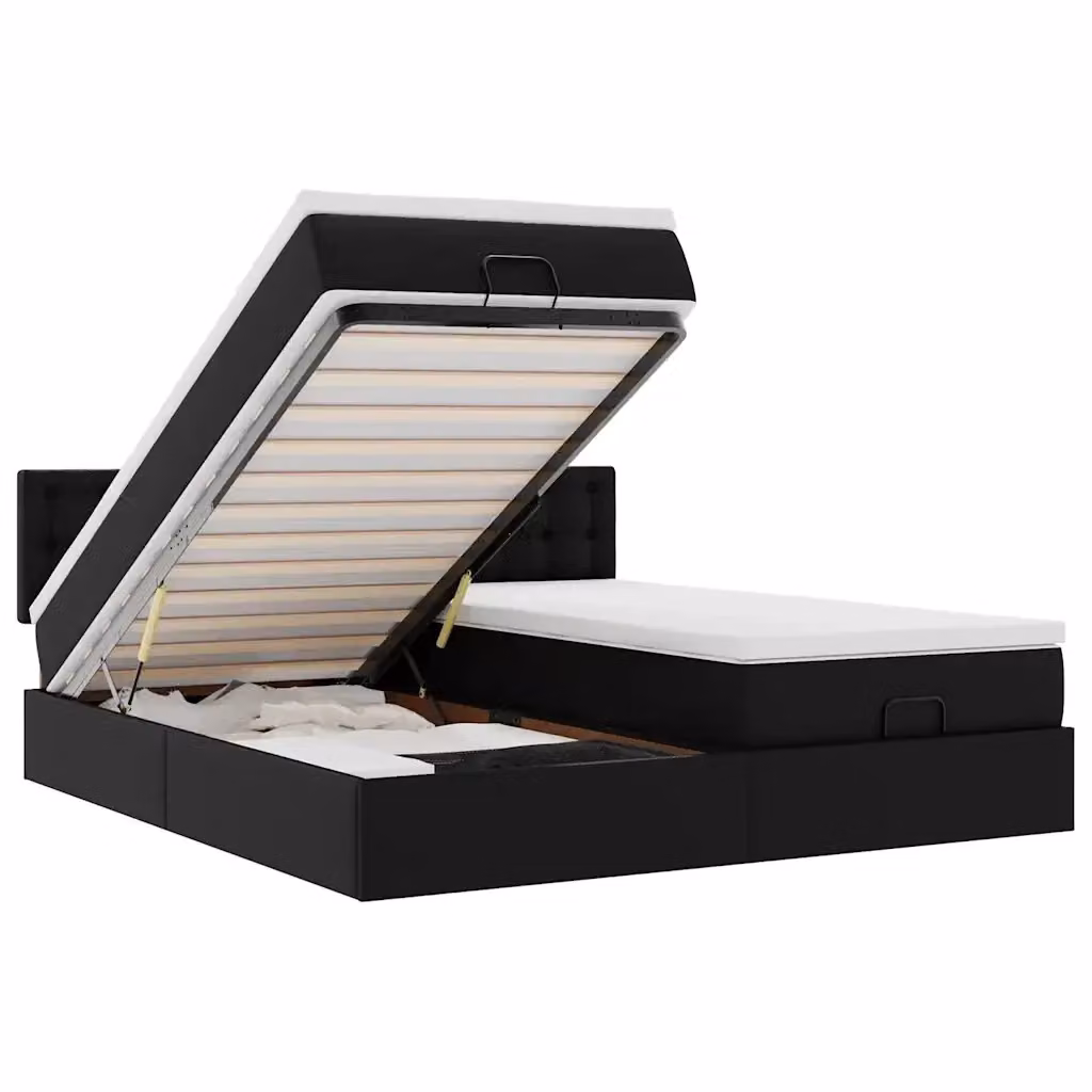 Letto contenitore moderno vidaXL in similpelle nero con illuminazione LED sottostante e porta di ricarica USB, L/P/H: 160 x 200 x 203 cm – 2