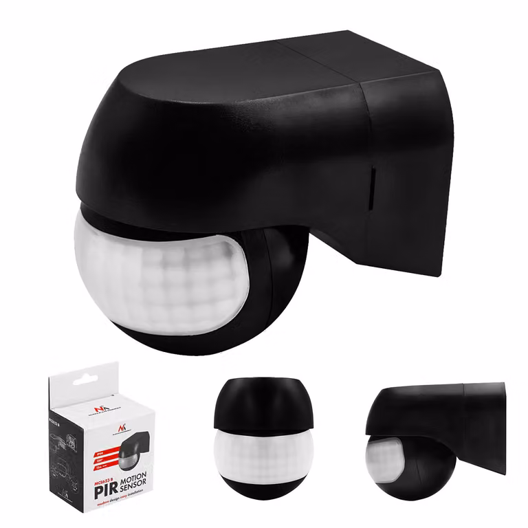 Sensore di movimento Maclean PIR, 12–24 V, infrarossi, grado di protezione IP44, colore nero, portata 12 m, massima potenza supportata 60/120 W, modello MCE623 B