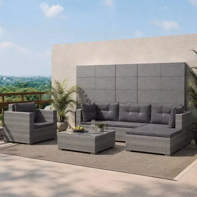 6-piece Garden Lounge Set With Cushions, Poly Rattan, Grey