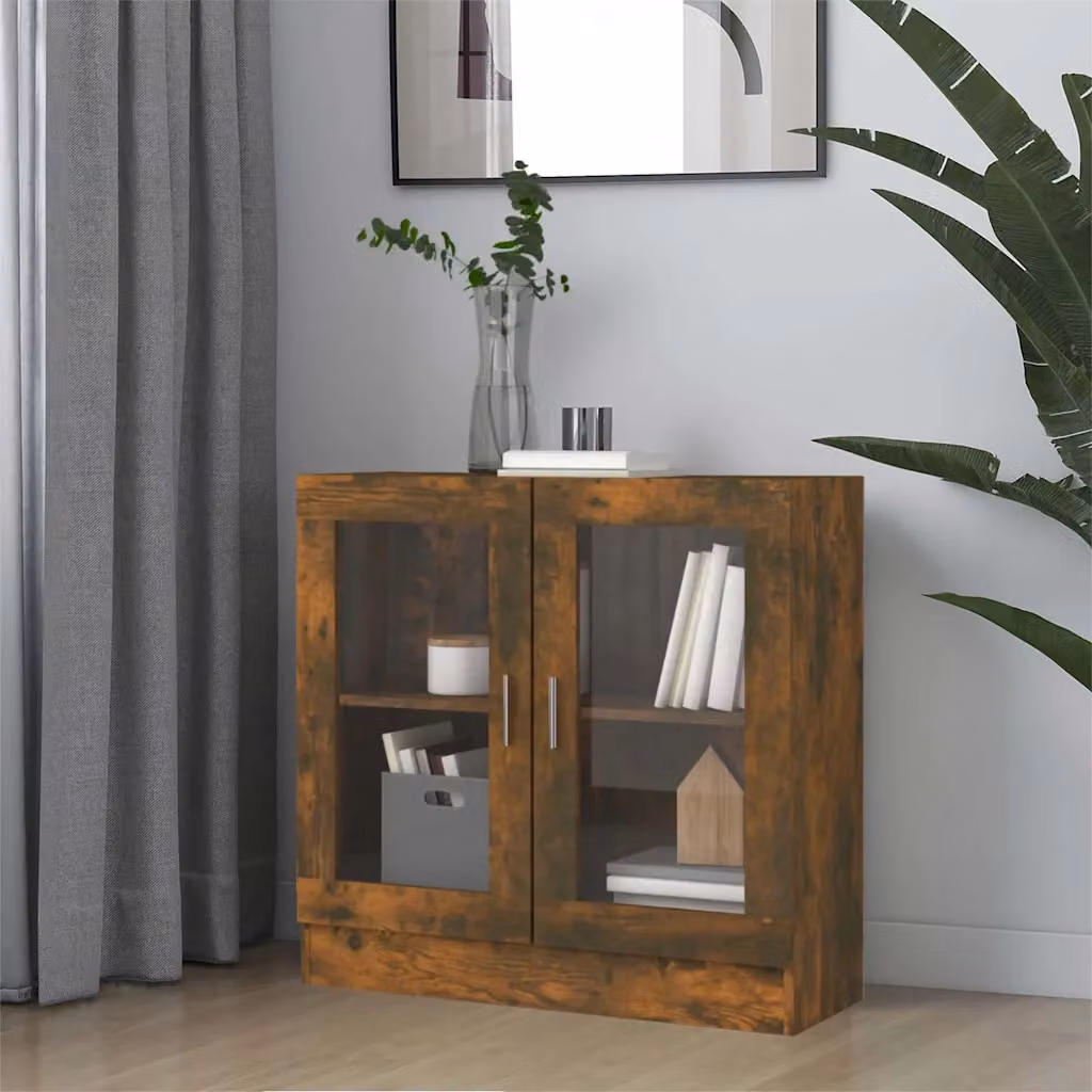 Vetrina Mobile vidaXL in Rovere Fumo con Ante in Vetro, L 82,5 cm x P 30,5 cm x H 80 cm