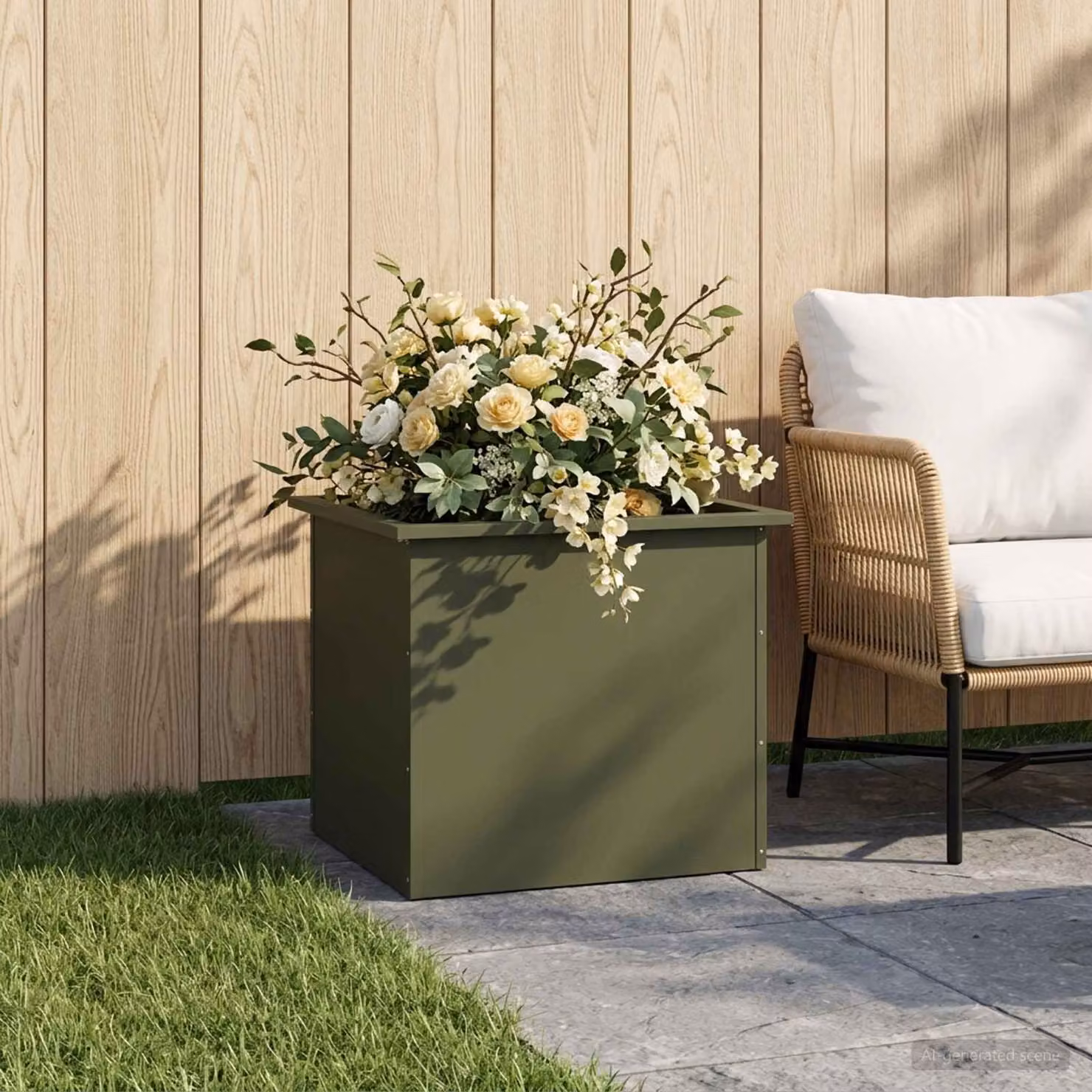 Fioriera da giardino con LED vidaXL in acciaio Verde, L: 50 cm, P: 60 cm, H: 48 cm
