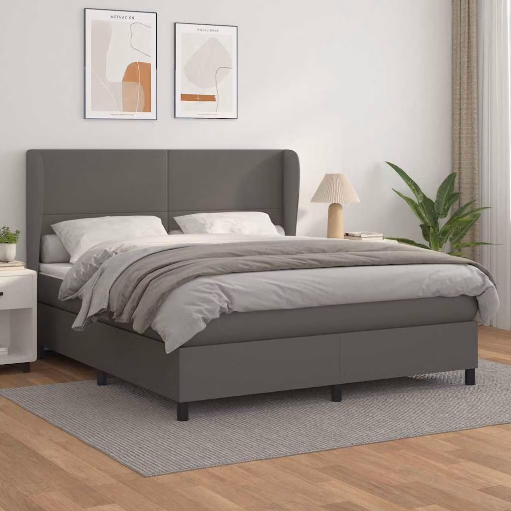 vidaXL Giroletto a Molle con Materasso in Similpelle Grigio e Bianco L/P/H: 160 x 200 x 128 cm – 1